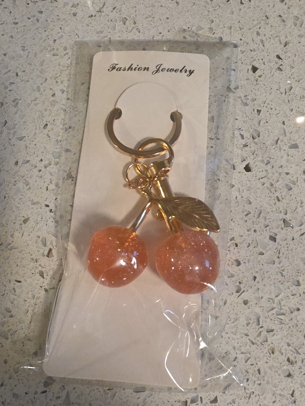 Fashion Jewelry Gold Cherry Keyring/ Bag Charm with Sparkling Pink Charms